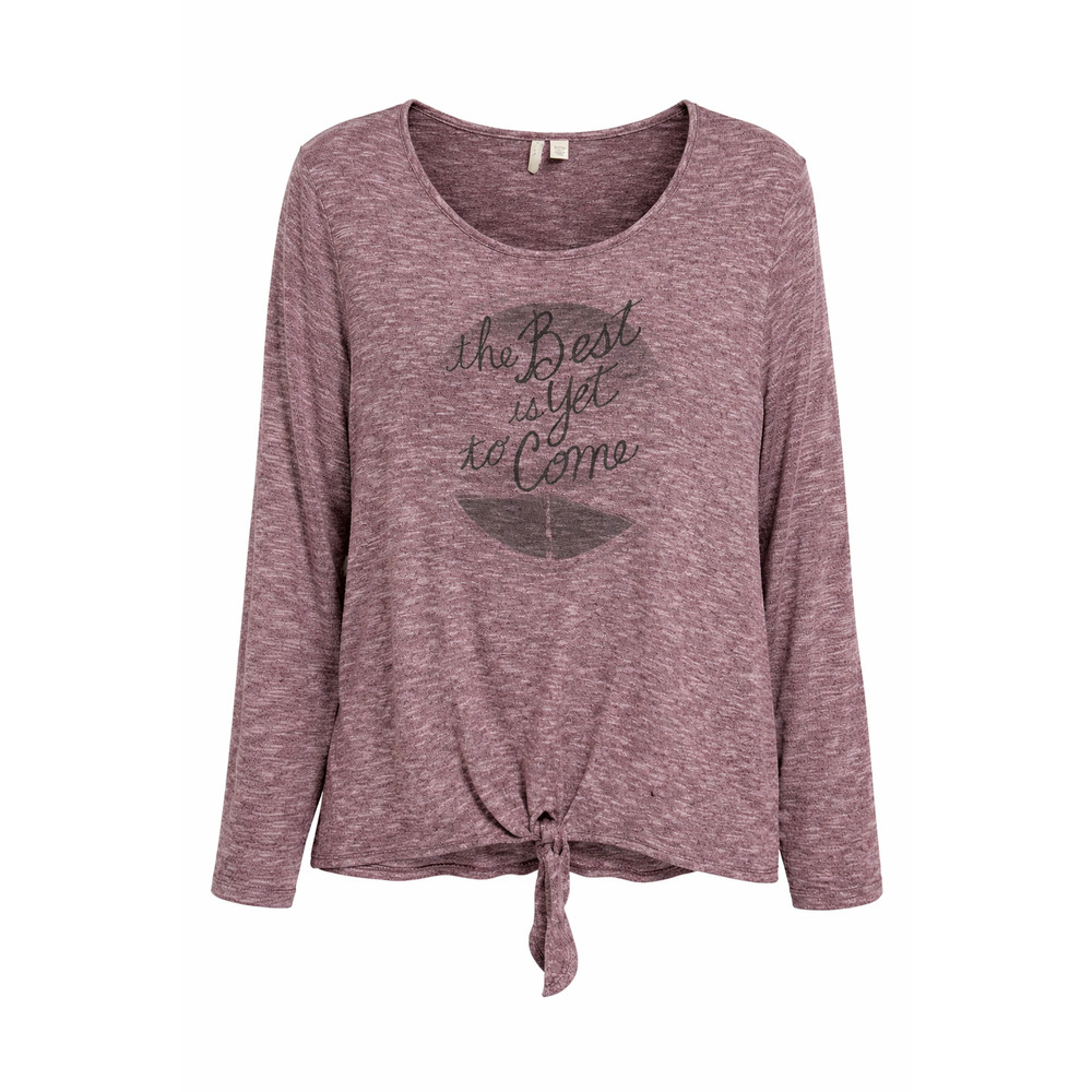 EST. 1946 Graphic Tie-Front Long Sleeve Top Plum 18/20W